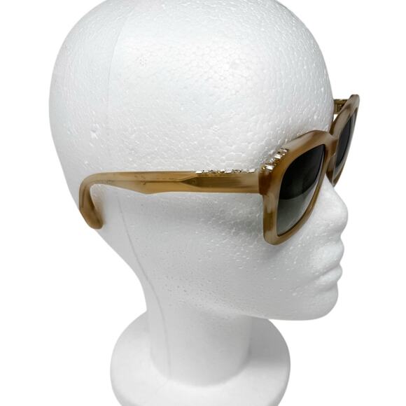 Lanvin Neutral Square Tortoiseshell Jeweled Rhinestone Sunglasses & case beige - Picture 11 of 11